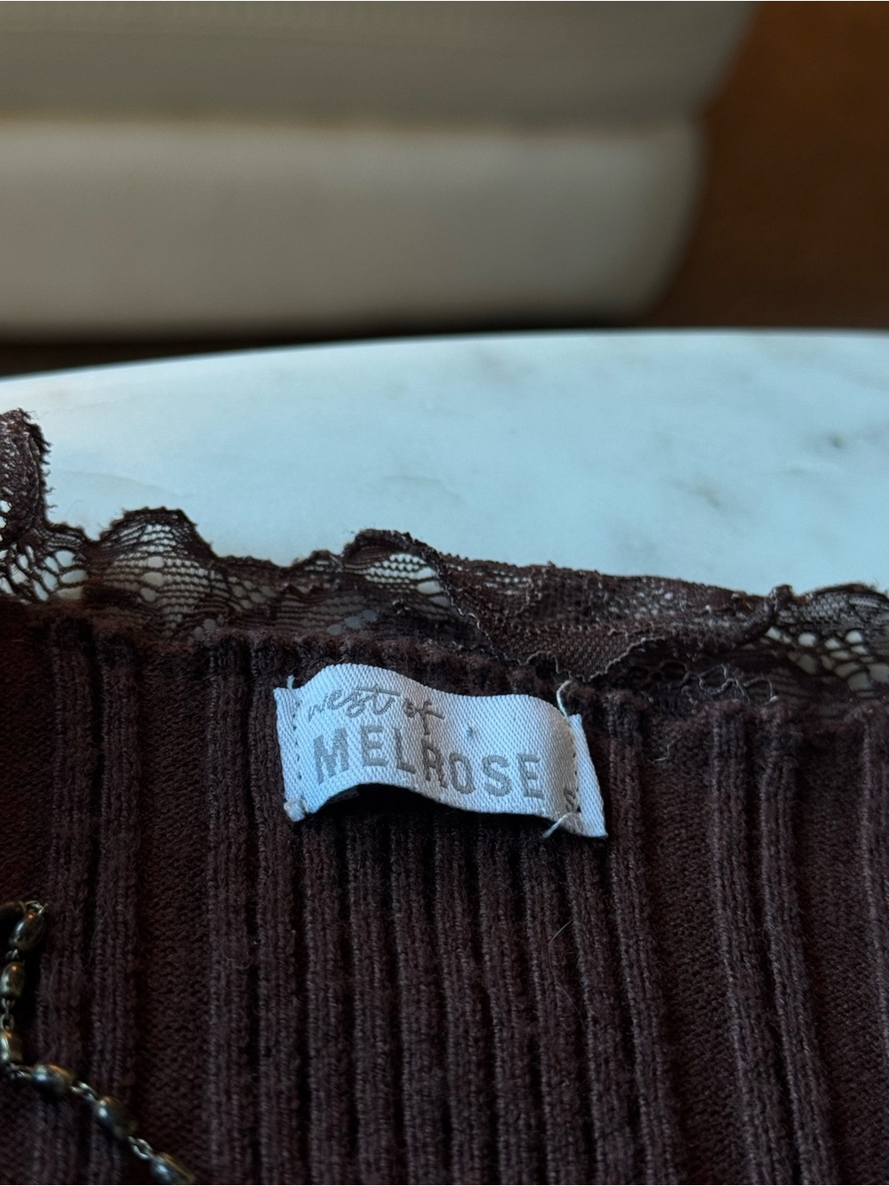 Brown Ruffled Rib-Knit Long Sleeve Top - Picture 4 of 5
